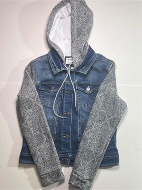Wallflower Blue Denim Jacket with Gray Patterned Hood & Sleeves